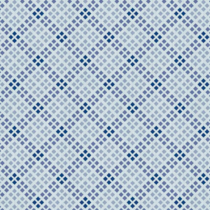 blue navy wipe clean tablecloth. This image shows a patterned wipe clean tablecloth. The design features a grid-like arrangement of small blue squares forming a diamond pattern on a lighter blue background. The tablecloth's material appears to be suitable for easy cleaning, making it practical for everyday use, especially in dining settings where spills are common