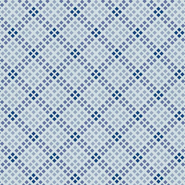 blue navy wipe clean tablecloth. This image shows a patterned wipe clean tablecloth. The design features a grid-like arrangement of small blue squares forming a diamond pattern on a lighter blue background. The tablecloth's material appears to be suitable for easy cleaning, making it practical for everyday use, especially in dining settings where spills are common