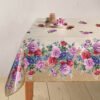 Red and Pink flowers wipe clean tablecloth with colourful flower pattern on a dining table