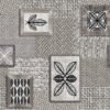 Modern wipe clean tablecloth with a woven pattern and black botanical motifs on a textured grey background