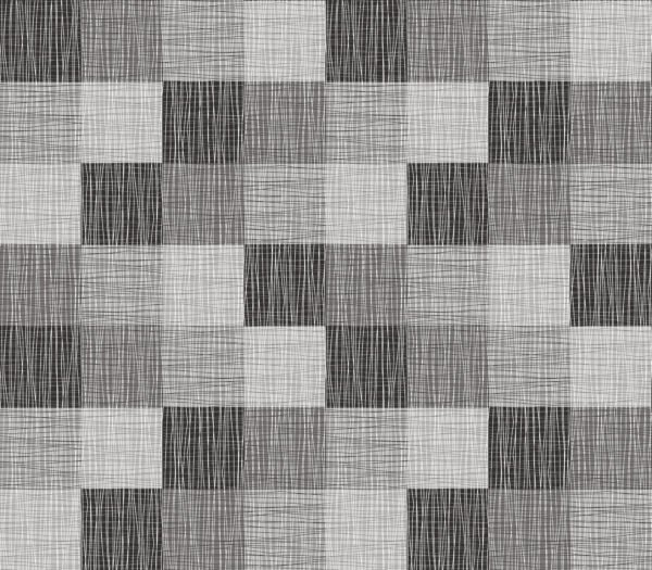 A patterned Grey and Black wipe clean table protector featuring a grid of squares with intersecting lines in shades of black, white and grey