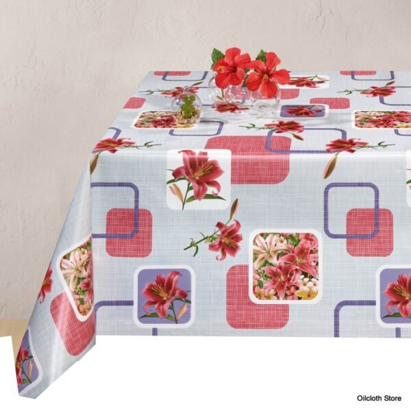 Red Flowers wipeable tablecloth