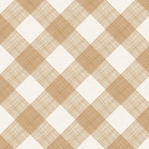 A wipe nclean tablecloth with a beige and white checked pattern