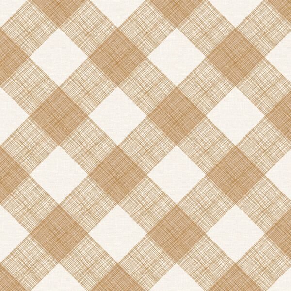 A wipe nclean tablecloth with a beige and white checked pattern