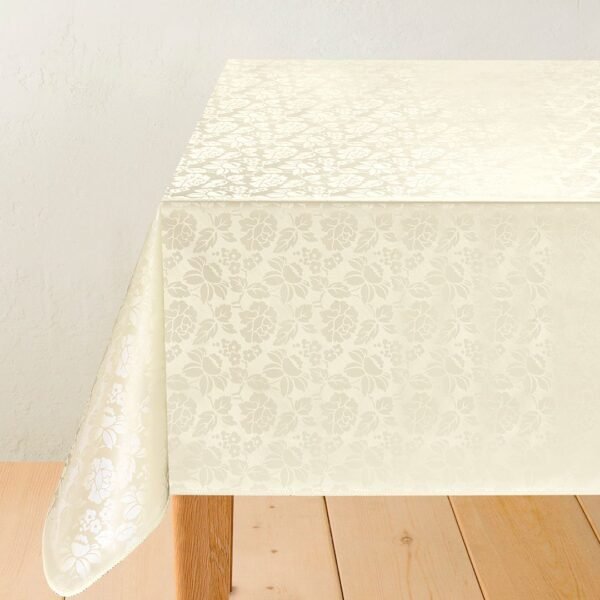 Cream Wipe easy tablecloth with embossed floral pattern