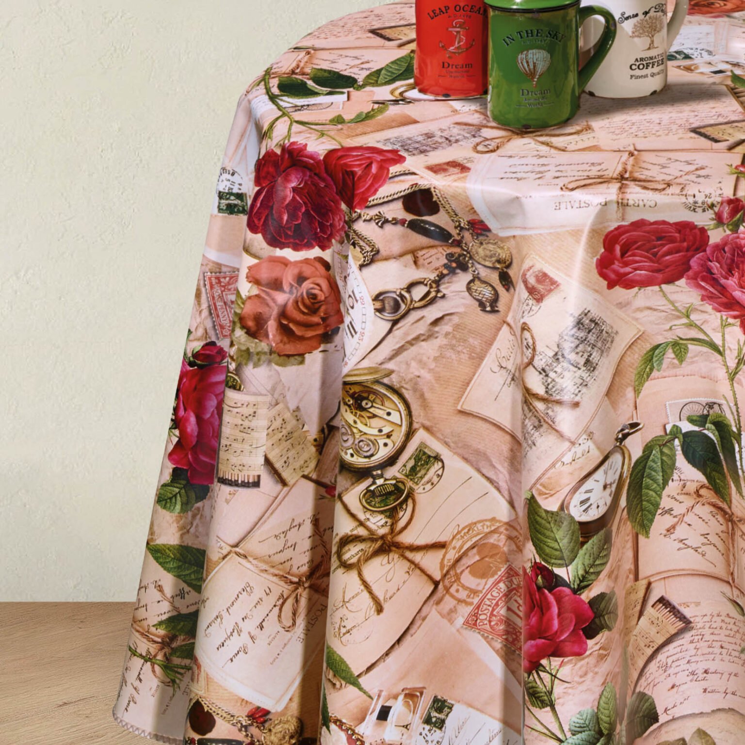 Premium Quality PVC Vinyl Wipeable Tablecloth with Red Rose Design