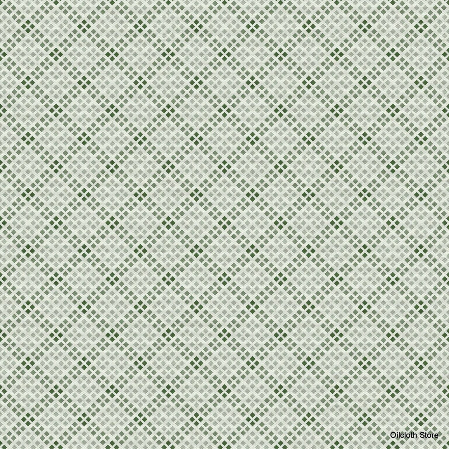 Stylish green lattice wipe clean tablecloth with a modern geometric pattern on a light background