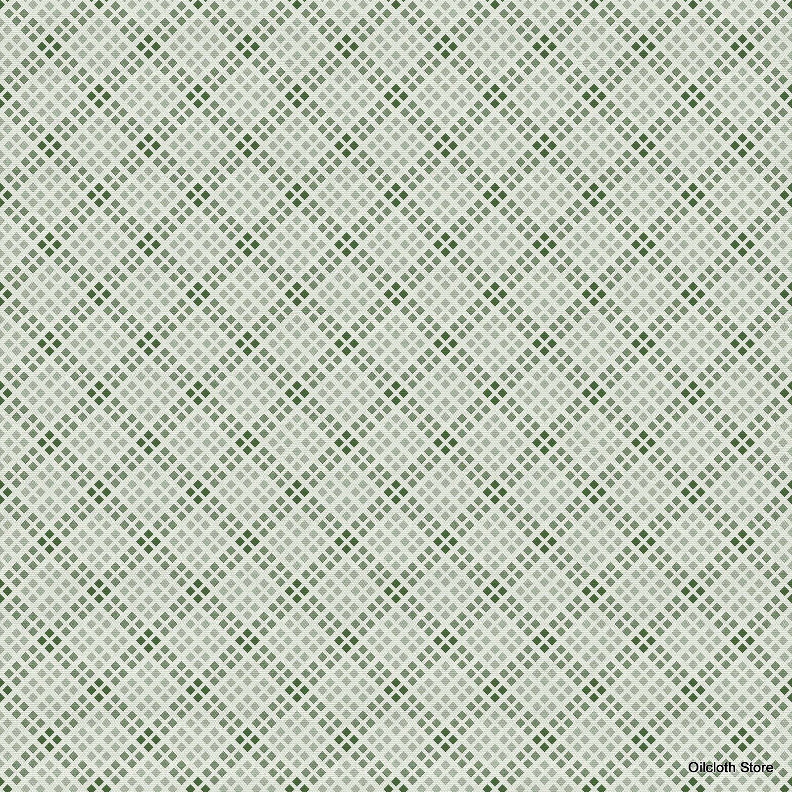 Stylish green lattice wipe clean tablecloth with a modern geometric pattern on a light background