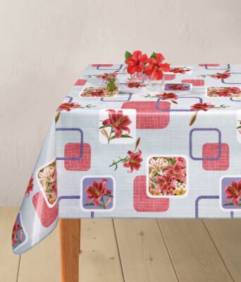 Red Flowers Wipeable Tablecloth – Premium Quality, Easy to Clean, Perfect for Any Occasion