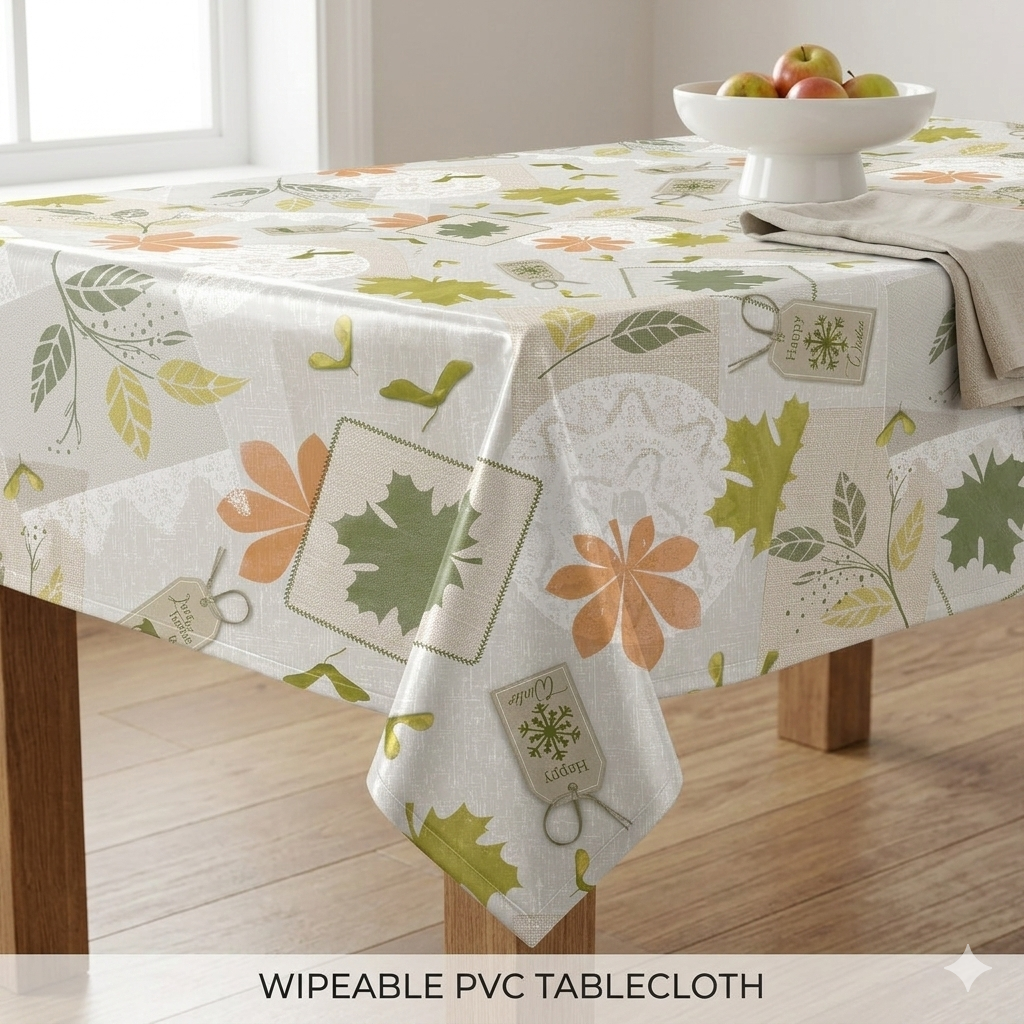 Green Orange Maple Leaf Wipe Clean Tablecloth