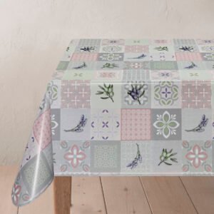 Turquoise Grey Floral Wipe Clean Tablecloth
